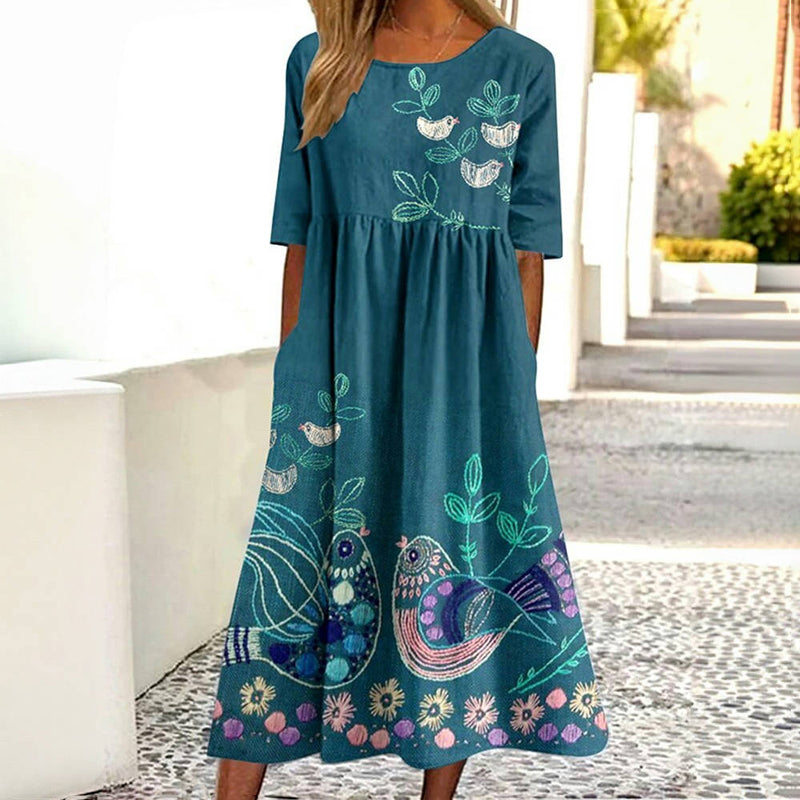 Lyra™ | Vestido con estampado de pájaros vintage
