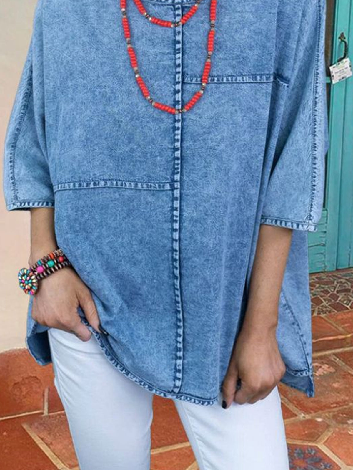 Softia™ | Camisa holgada informal de denim liso