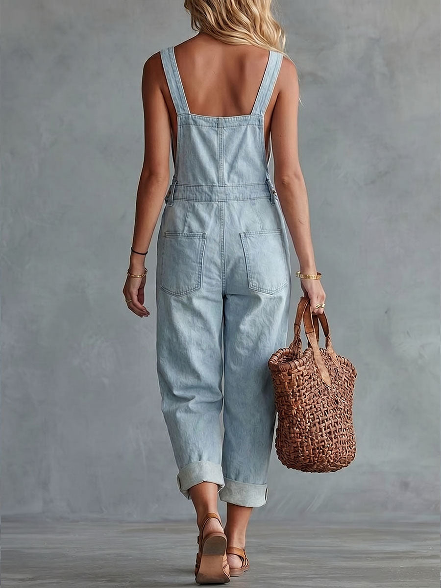 Poplin™ | Mono de vaqueros retro con cuello cuadrado y cremallera frontal para mujer