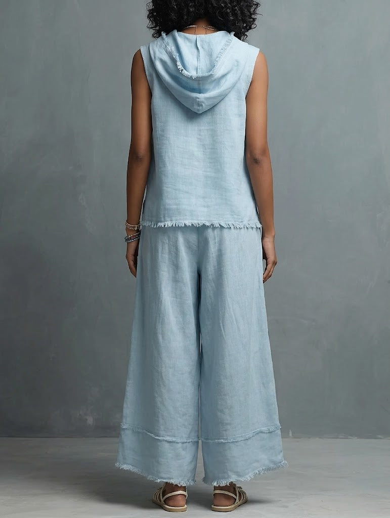 Lx™ | Conjunto informal de dos piezas de lino y algodón: top sin mangas con capucha y pantalones