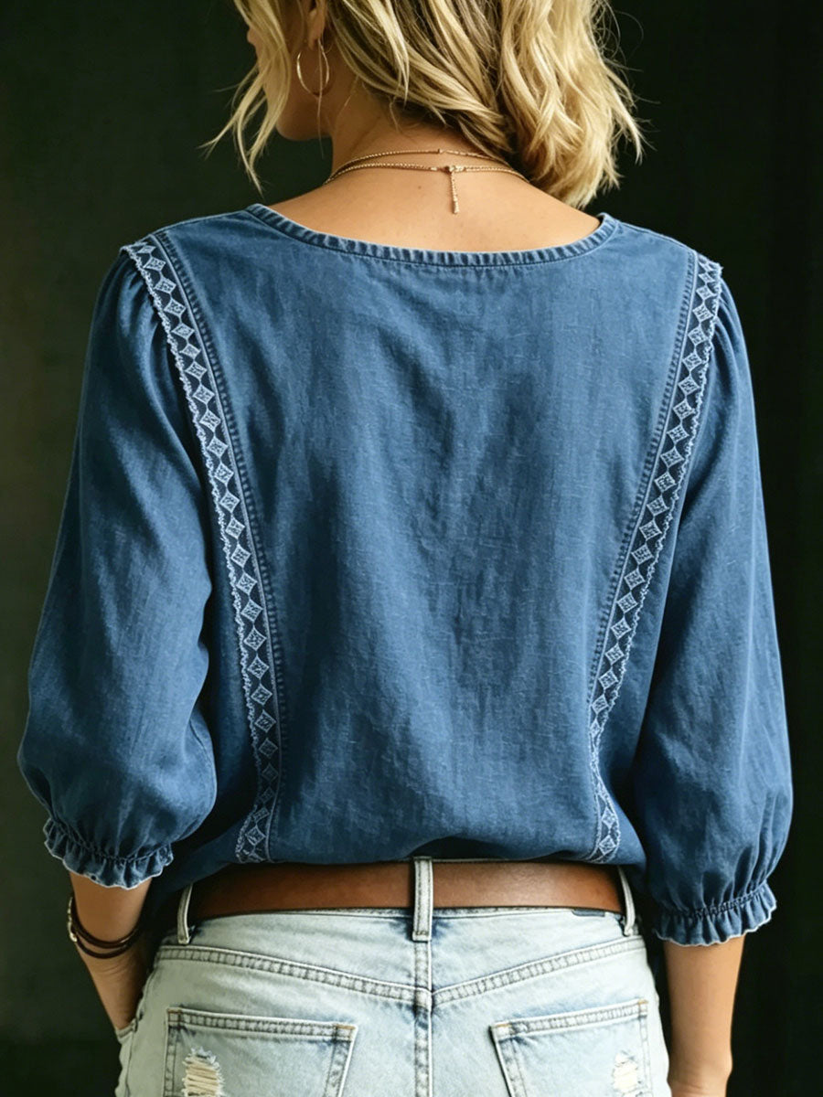 Klyx™ | Camiseta vaquera con cuello en U para mujer
