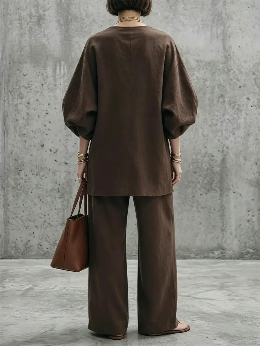 Vacuum™ | Traje oversize sencillo de algodón y lino para mujer