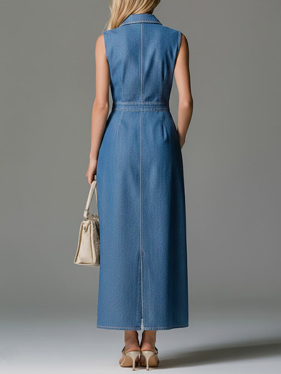 Mildra™ | Vestido informal de denim sin mangas y holgado con cuello de camisa para mujer