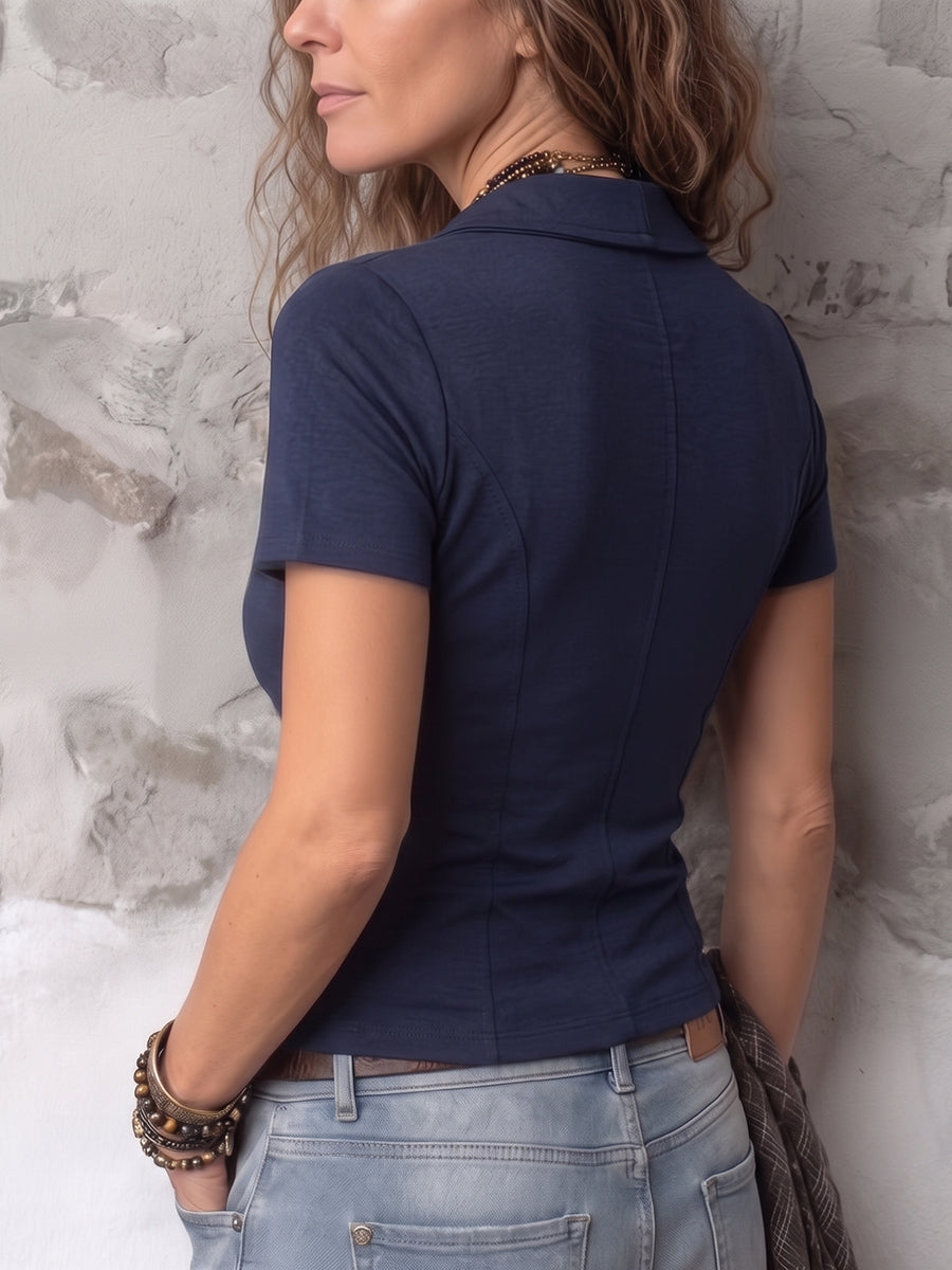 Linnea™ | Blusa de algodón con cuello chal de estilo retro-sexy