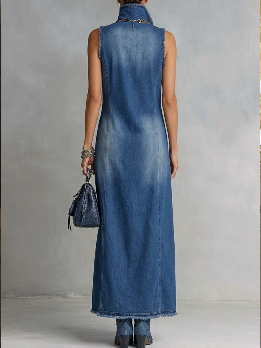 Phlor™ | Vestido informal de mezclilla sin mangas con abertura