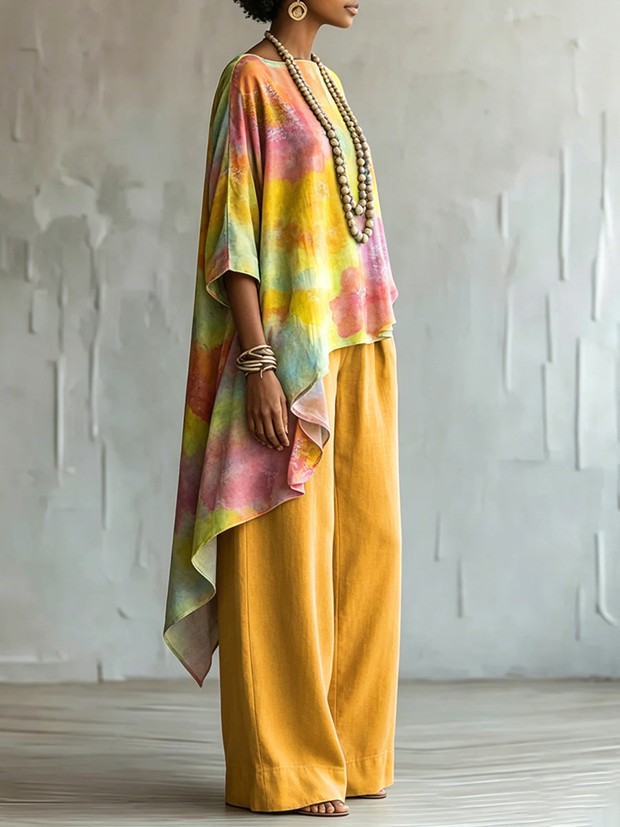 Elegant & Artistic Color-block Floral Two-piece Set