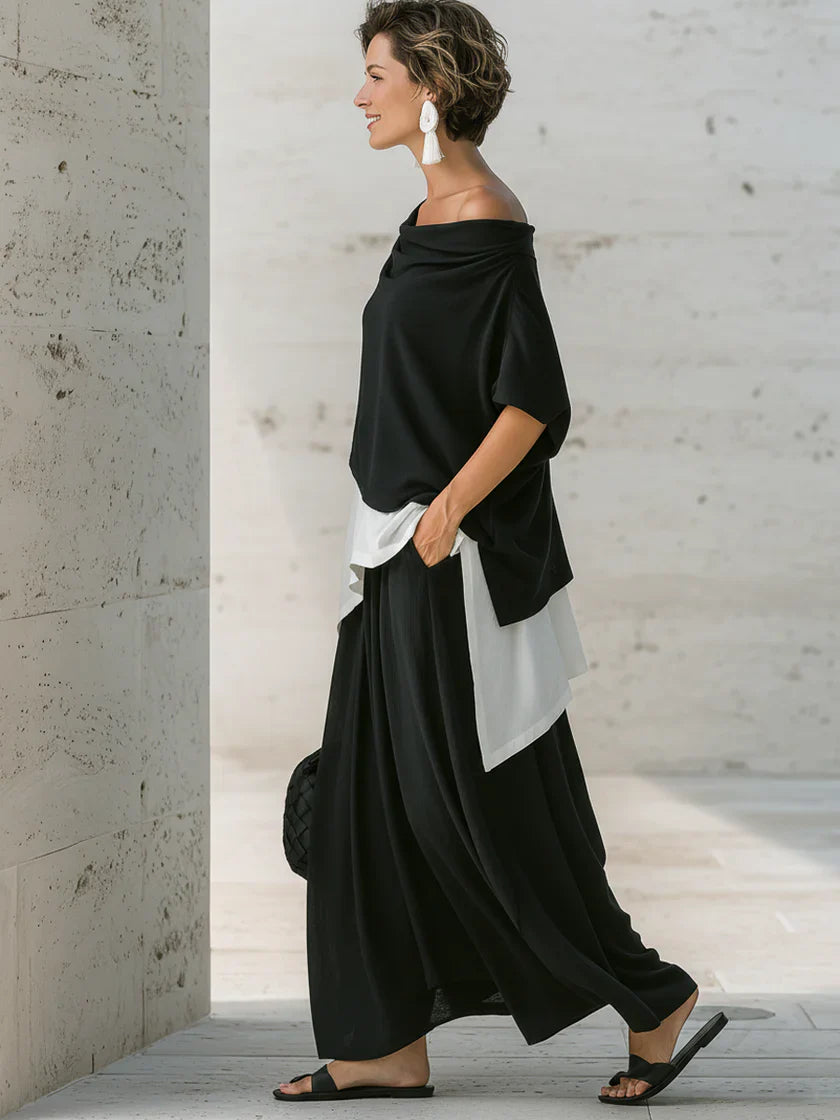Loose-fit Casual Linen And Cotton Top And Skirt Two-piece Set