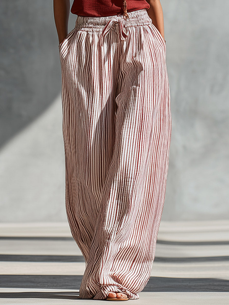 Voile™ | Conjunto de chaleco y pantalones anchos de algodón y lino a rayas