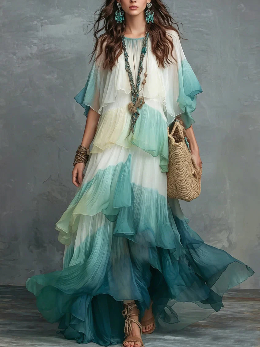 Omna™ | Vestido largo de mujer con capas y degradado