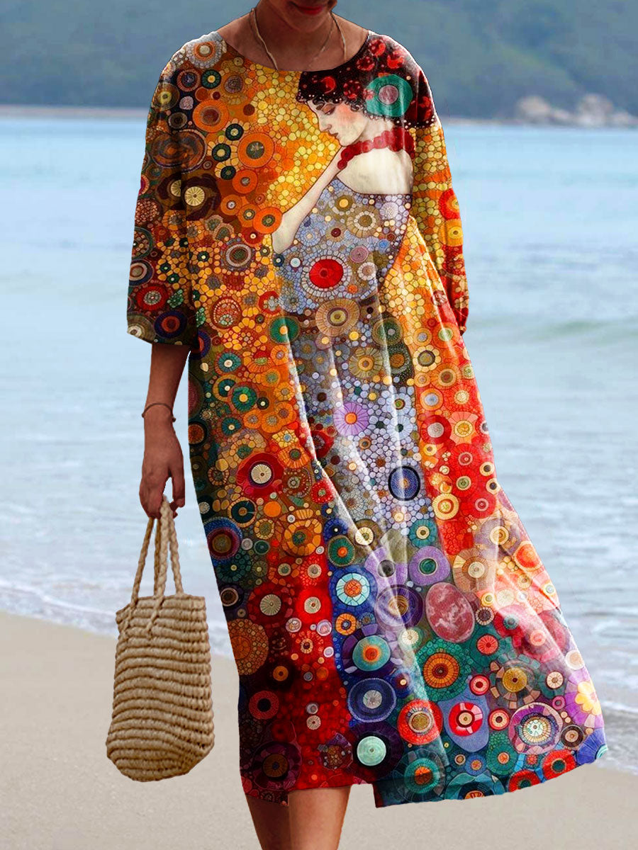 Ondina™ | Vestido midi holgado y elegante de estilo bohemio con cuello en V y estampado floral