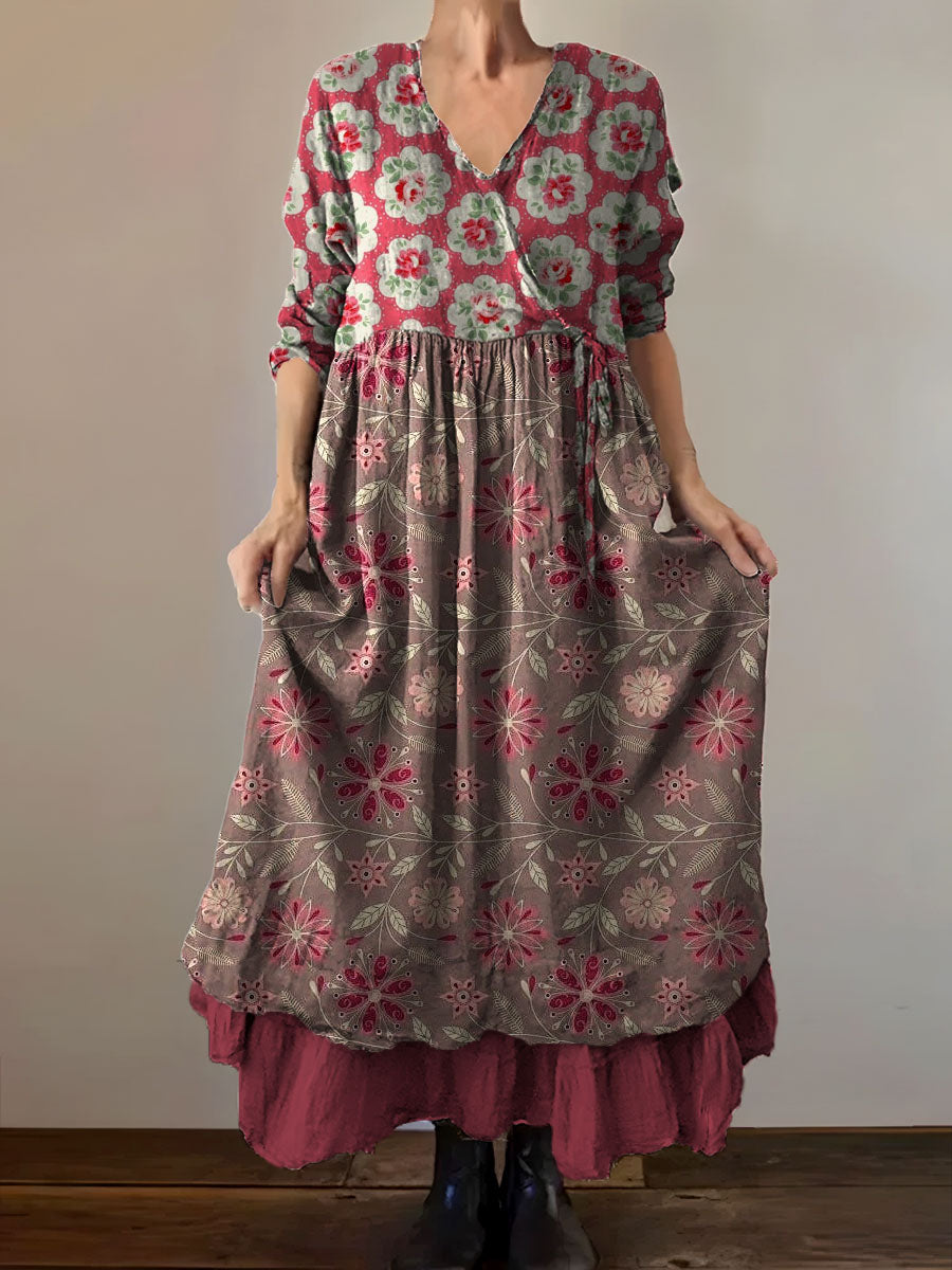 Mortia™ | Vestido midi holgado y elegante de estilo bohemio con cuello en V y estampado floral