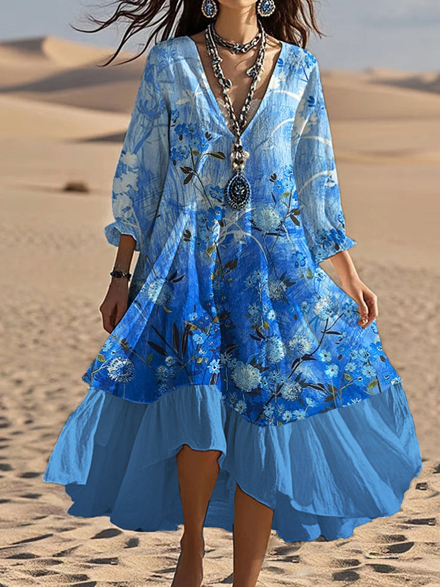 Samrawit™ | Vestido midi holgado y elegante de estilo bohemio con cuello en V y estampado floral