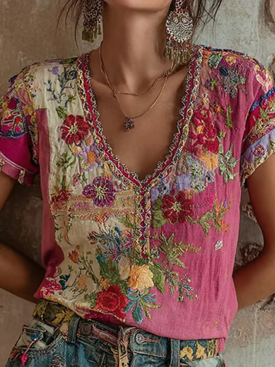 Bla™ | Camiseta informal para mujer, rosa con estampado floral