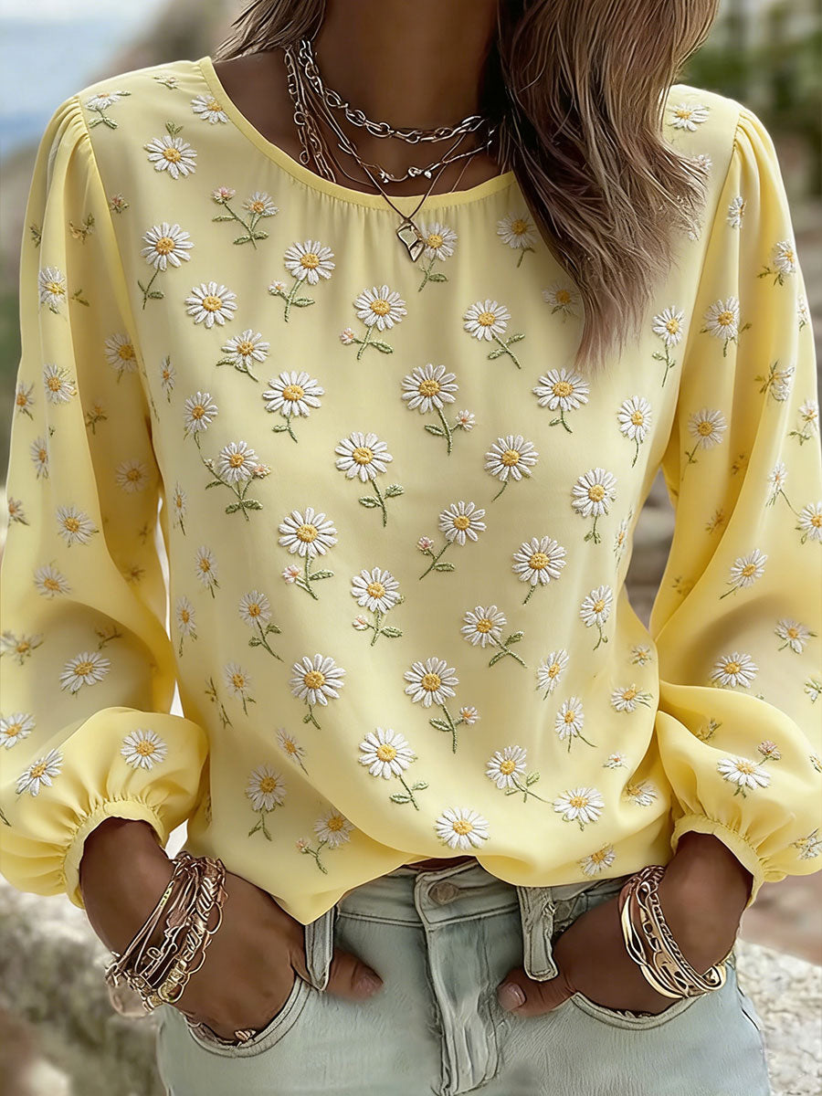 Kly™ | Camiseta informal para mujer con estampado artístico de margaritas