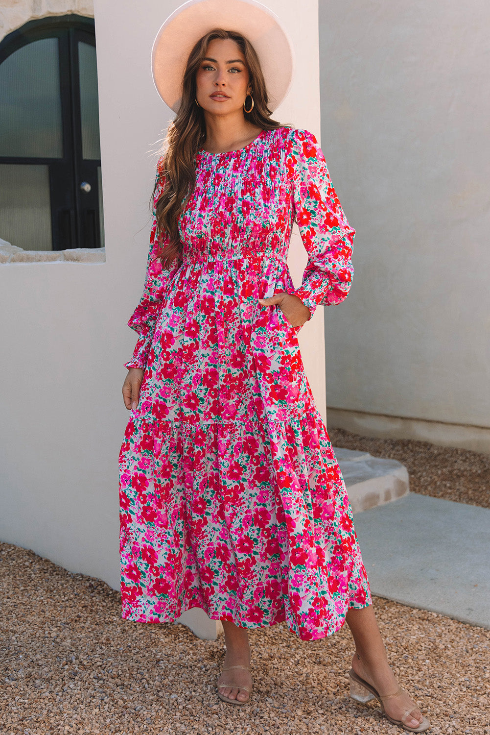 Irissa™ | Vestido largo azul cielo con estampado floral