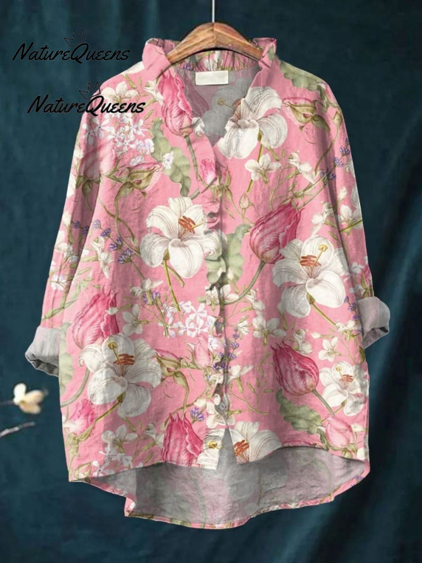 Women Vintage Flowers Art Print Loose Top Peter Pan Collar Half Sleeve Blouses