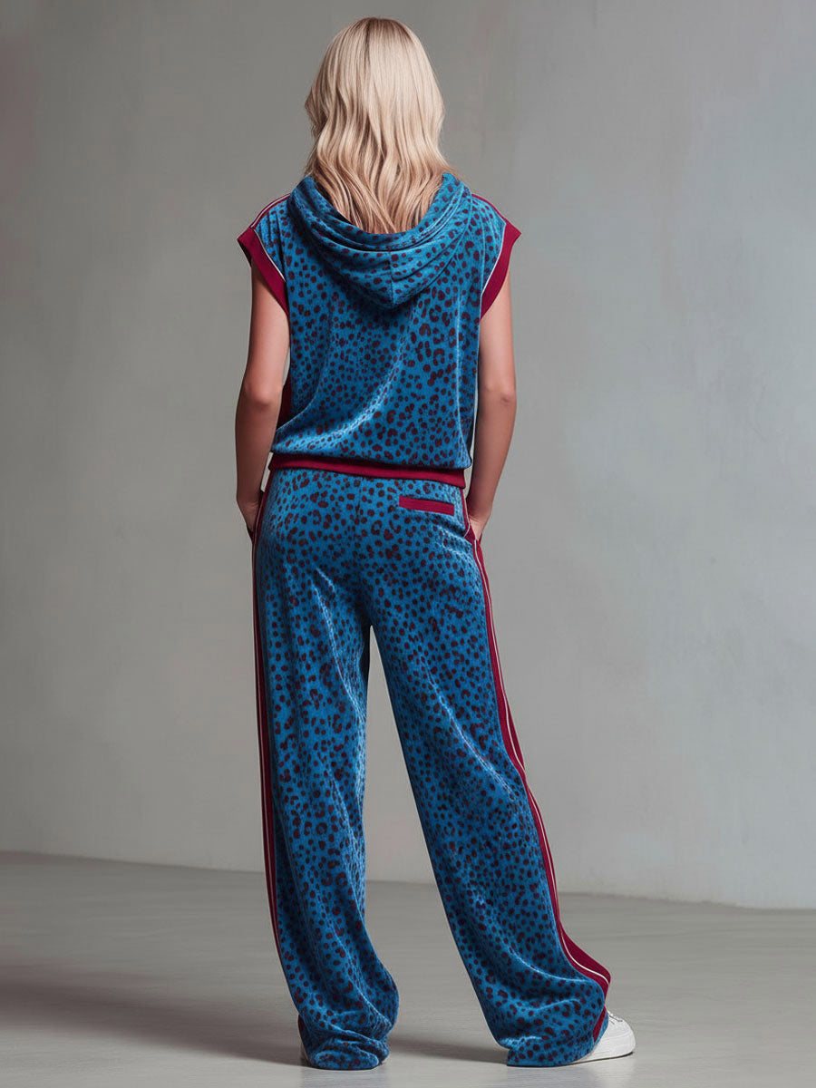 Nebula™ | Conjunto de top sin mangas con capucha y estampado de leopardo y pantalones de terciopelo