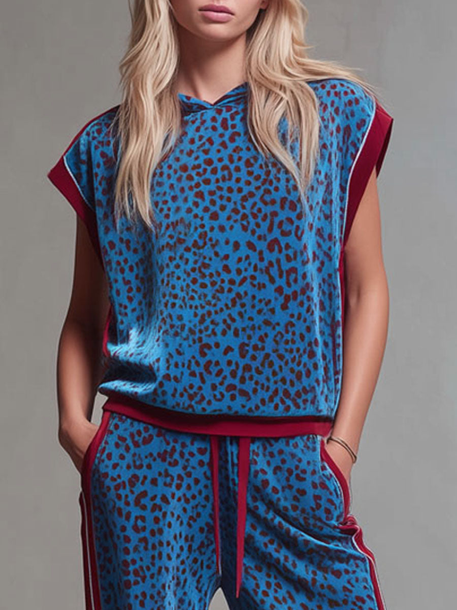 Nebula™ | Conjunto de top sin mangas con capucha y estampado de leopardo y pantalones de terciopelo