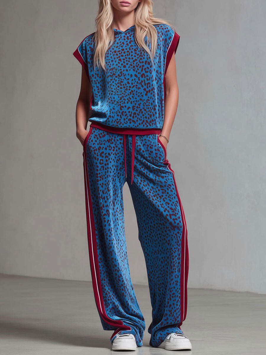 Nebula™ | Conjunto de top sin mangas con capucha y estampado de leopardo y pantalones de terciopelo