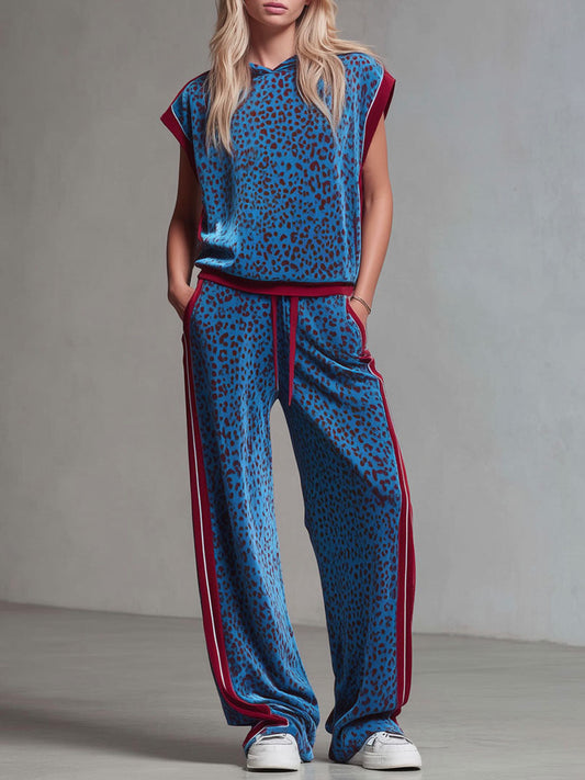Nebula™ | Conjunto de top sin mangas con capucha y estampado de leopardo y pantalones de terciopelo