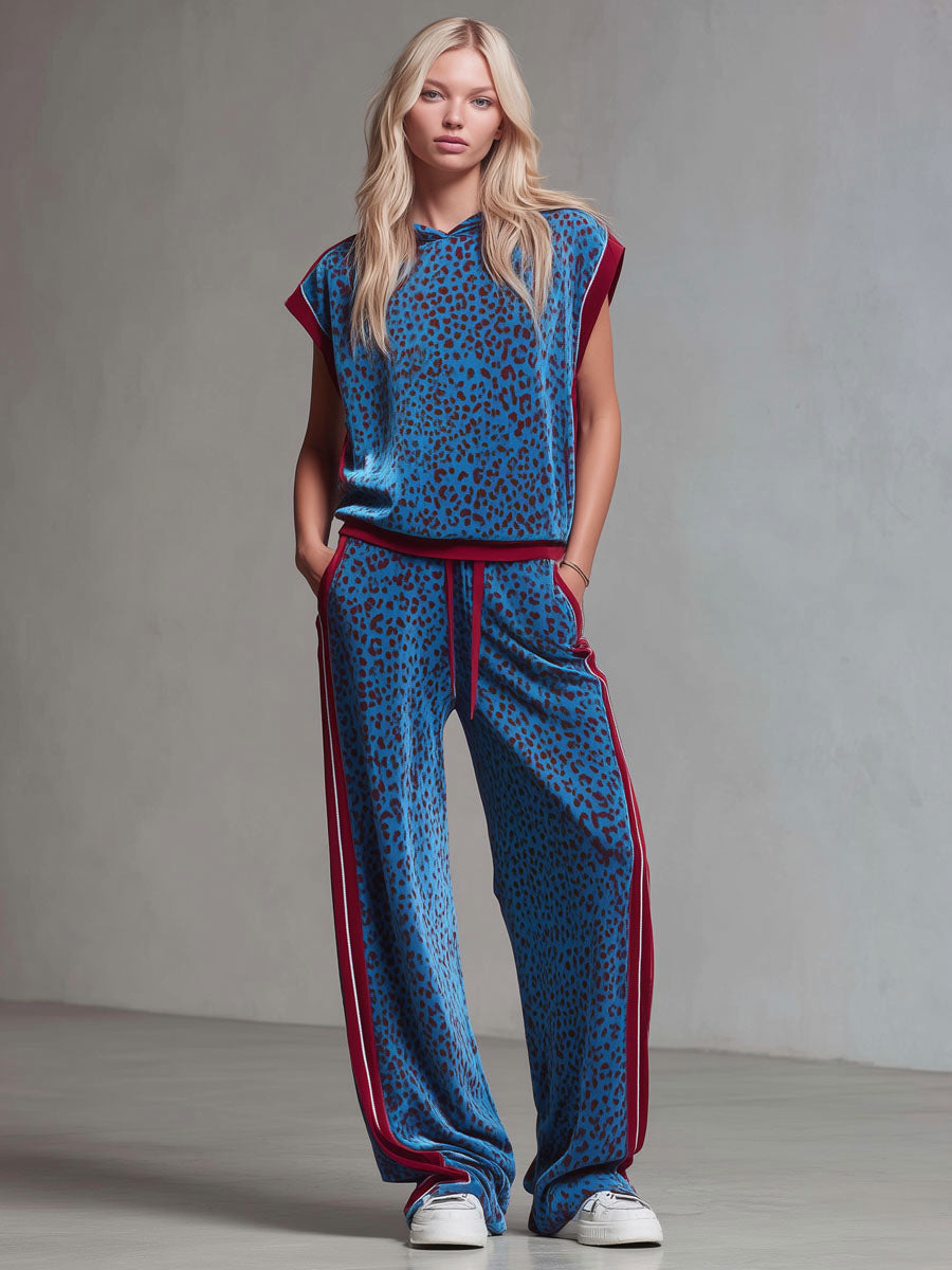 Nebula™ | Conjunto de top sin mangas con capucha y estampado de leopardo y pantalones de terciopelo