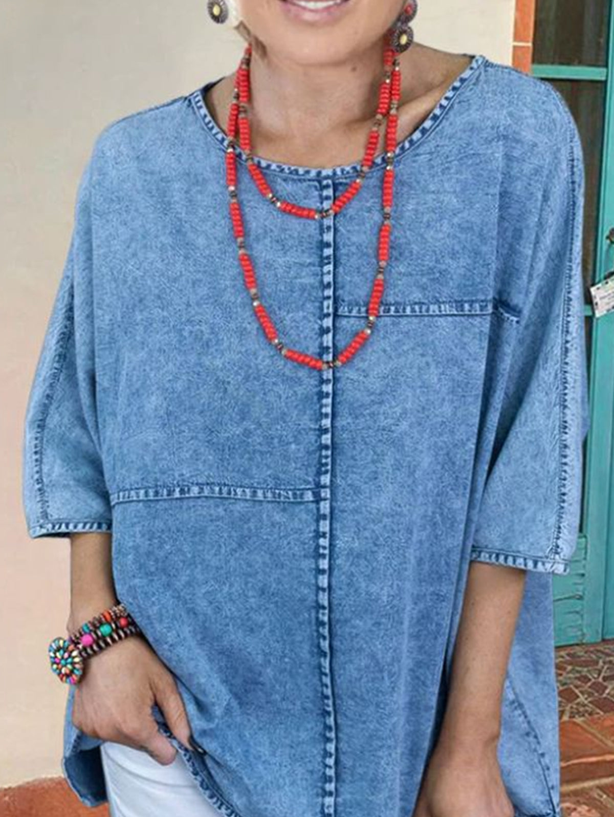 Softia™ | Camisa holgada informal de denim liso