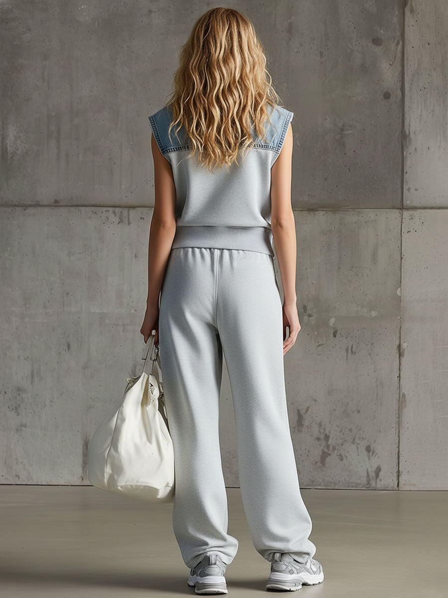 Silky™ | Conjunto de sudadera sin mangas y pantalones de denim retro