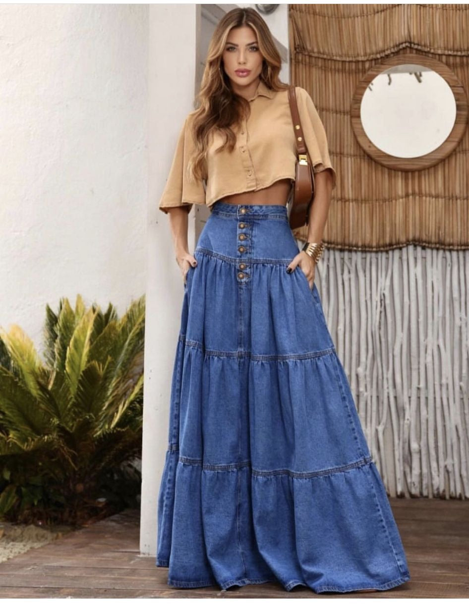 Beatrice™ | Faldas vaqueras de corte holgado y cintura alta para mujer, en color azul