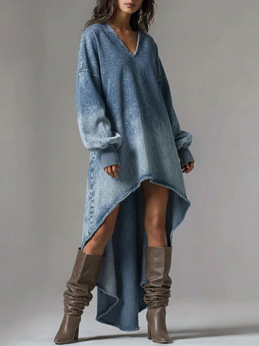 Satinne™ | Vestidos mini informales de denim con cuello en V