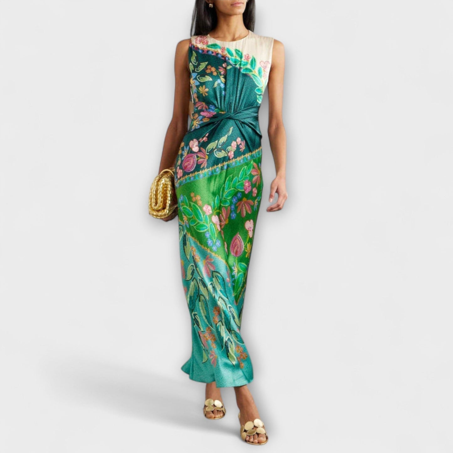 Aisling | Vestido Maxi Elegante con Drapeado y Estampado Floral