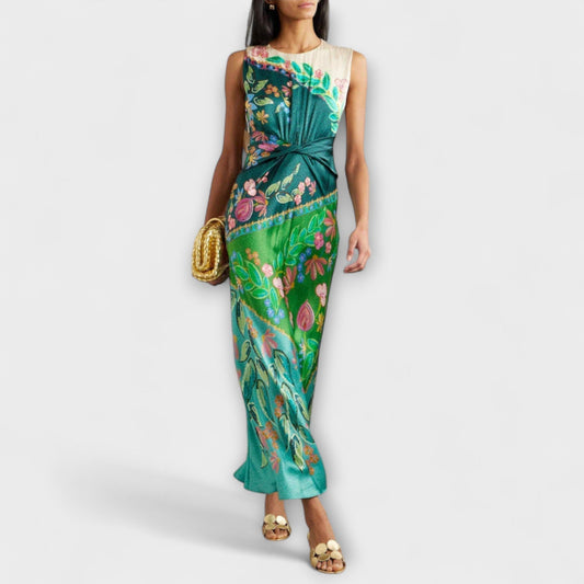 Aisling | Vestido Maxi Elegante con Drapeado y Estampado Floral