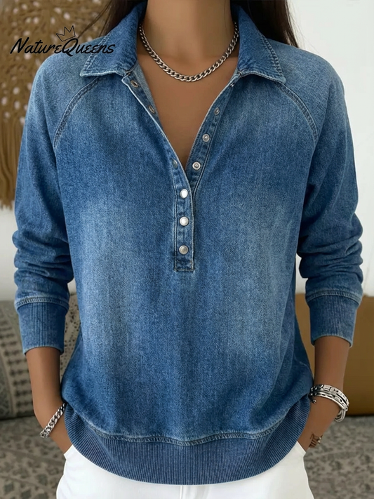 Flint™ | Top informal de algodón vaquero desgastado para mujer