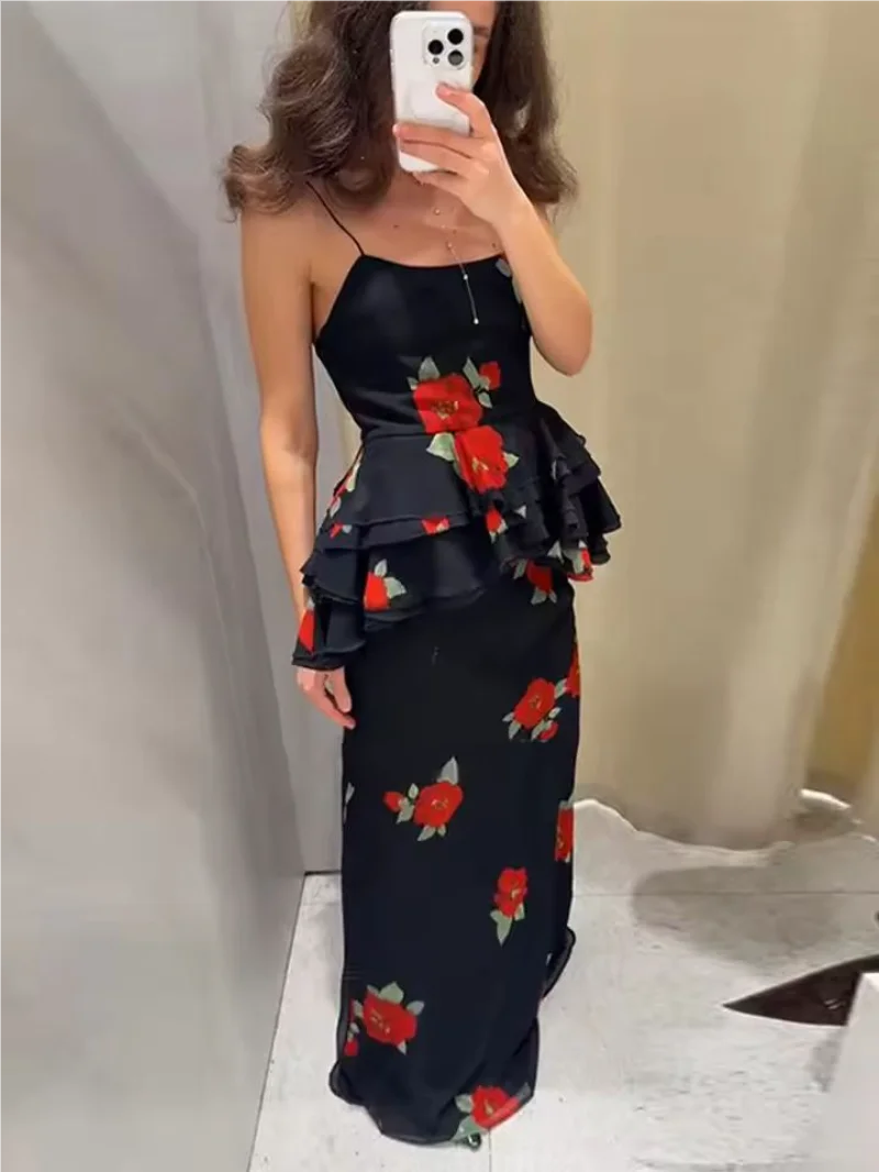 Ensemble noir chic avec jupe longue