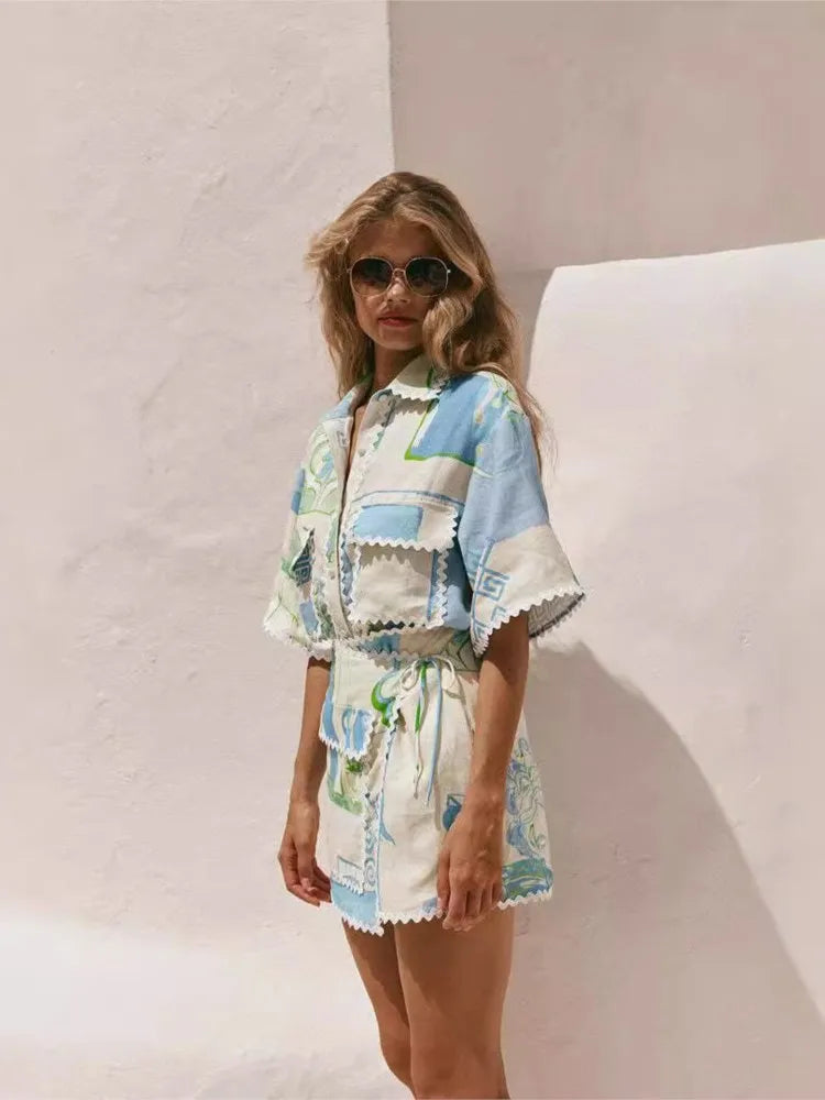 Simetria™ | Ensemble Short Chemise Vintage Rétro