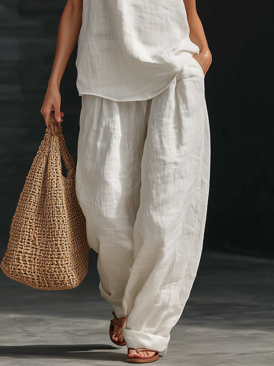 Raiza™ | Conjunto de lino con escote en V y pantalón fluido
