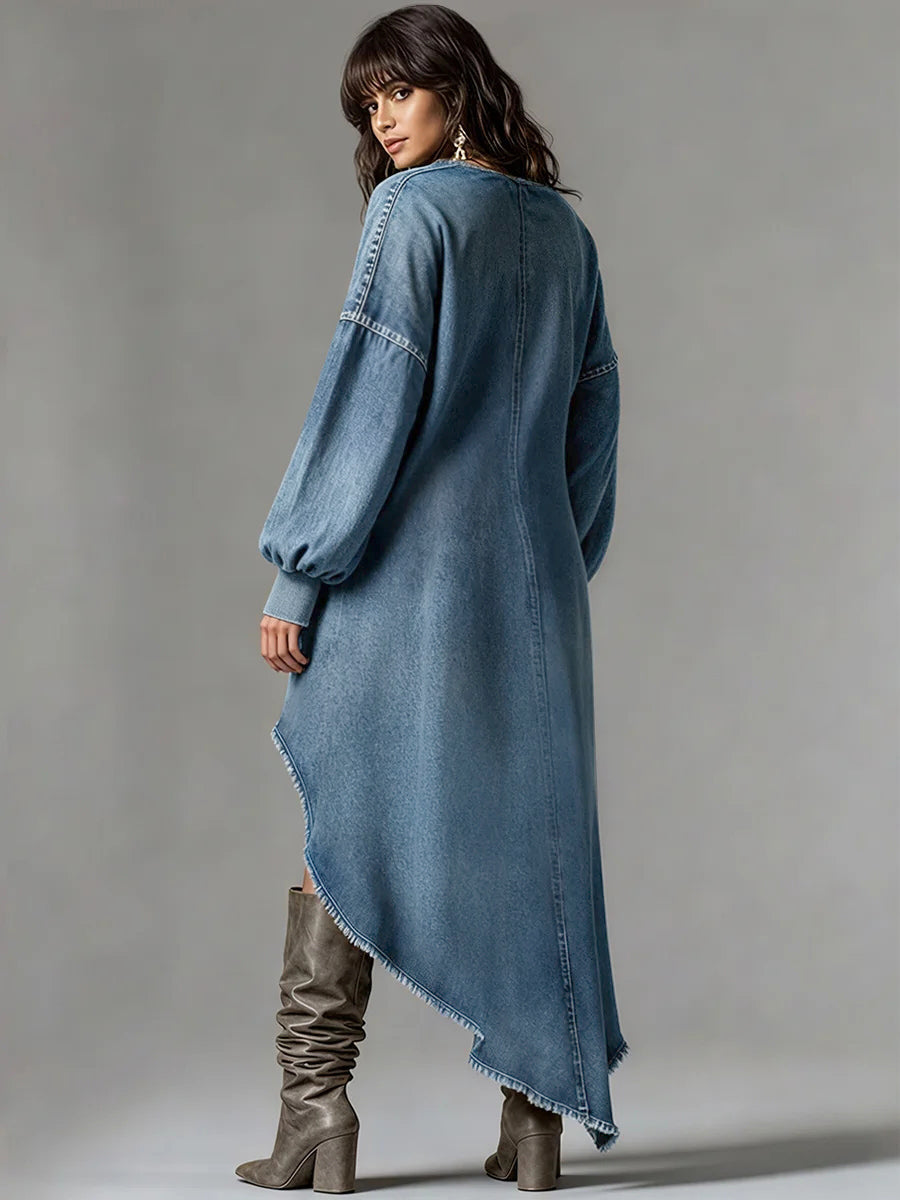 Satinne™ | Vestidos mini informales de denim con cuello en V
