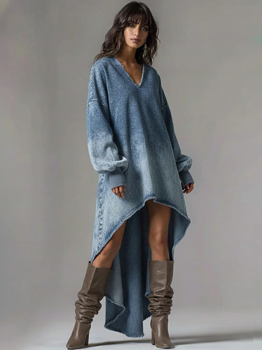 Satinne™ | Vestidos mini informales de denim con cuello en V