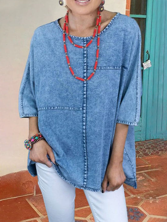 Softia™ | Camisa holgada informal de denim liso