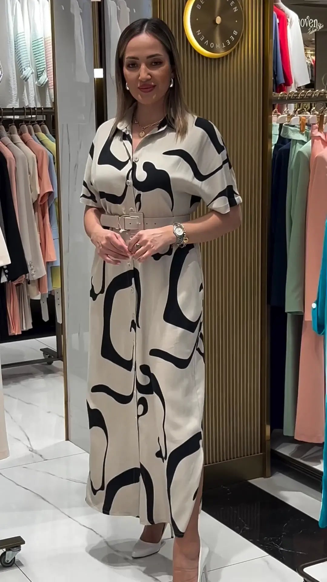 Jolira™ Vestido elegante de cintura ajustada con estampado irregular