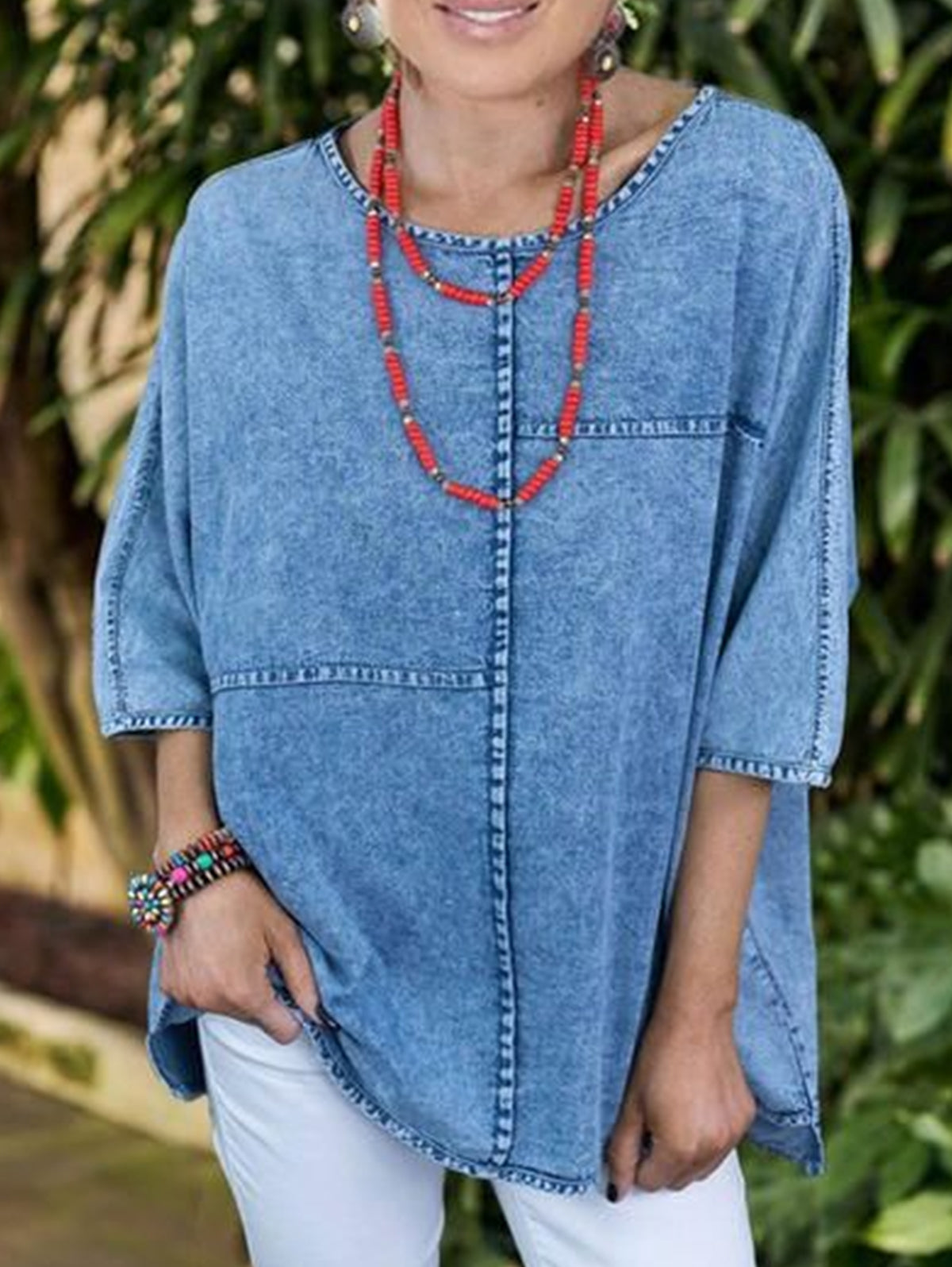 Softia™ | Camisa holgada informal de denim liso