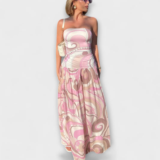 Tatum | Hermosos vestidos maxi en colores pastel con hombros descubiertos