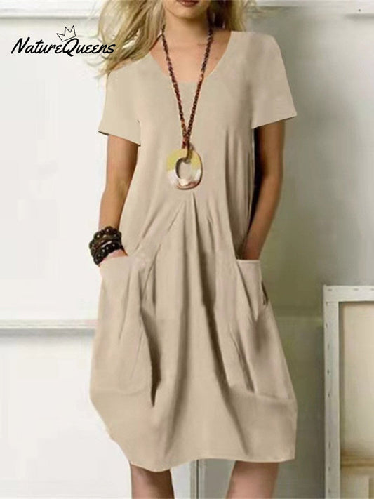 Kriya™ | Vestido informal y elegante de algodón y lino para mujer, de corte holgado y en color liso