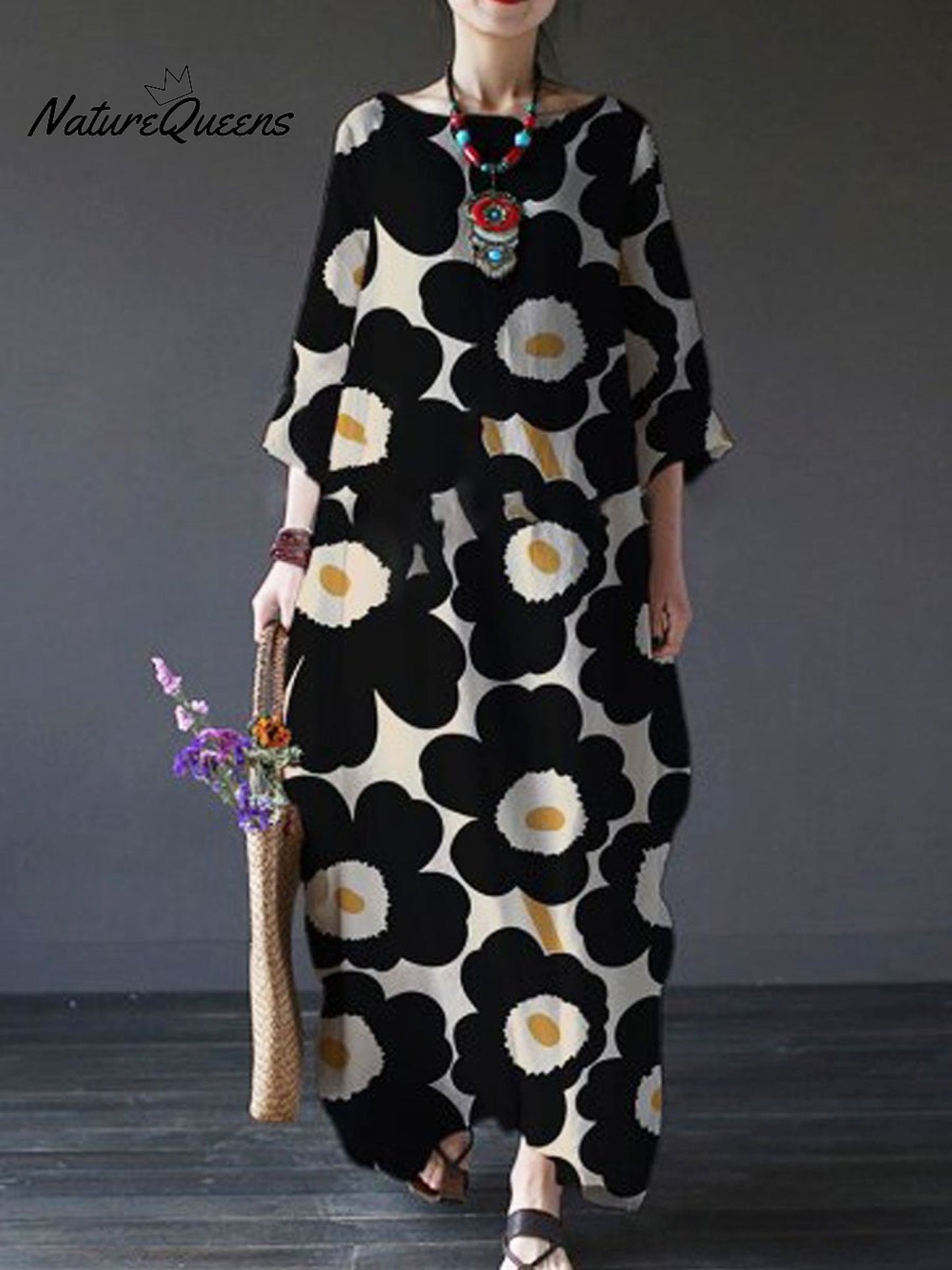 Sarto™ | Vestido informal holgado de manga larga para mujer con estampado floral, talla grande