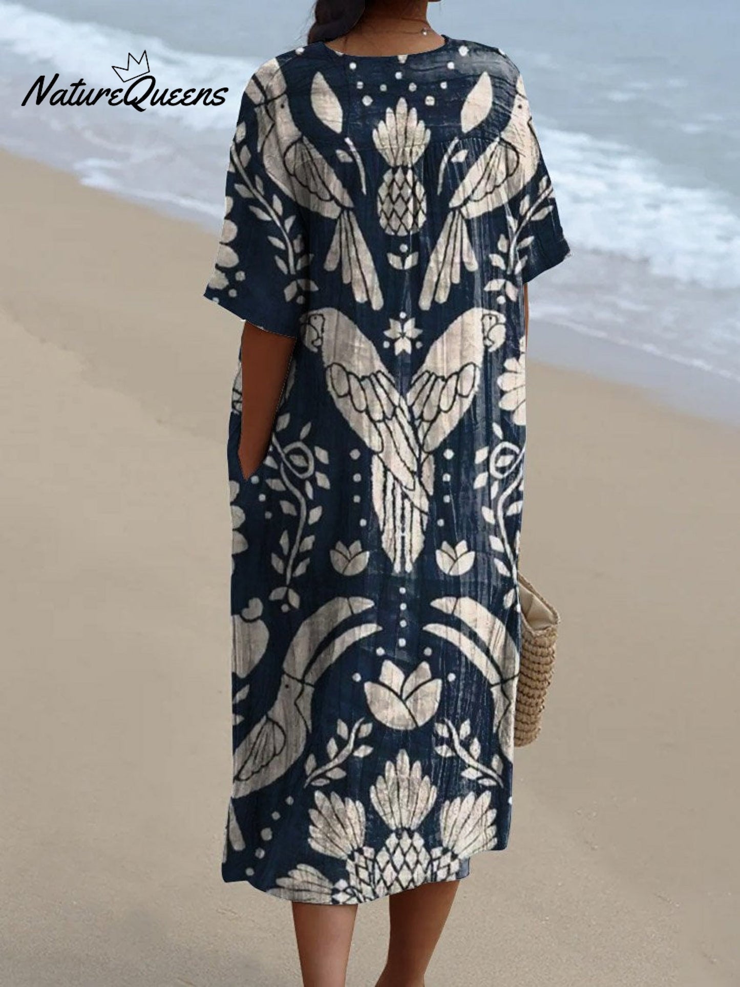 Plasma™ | Vestido holgado de mujer con estampado artístico vintage étnico de pájaros encantadores