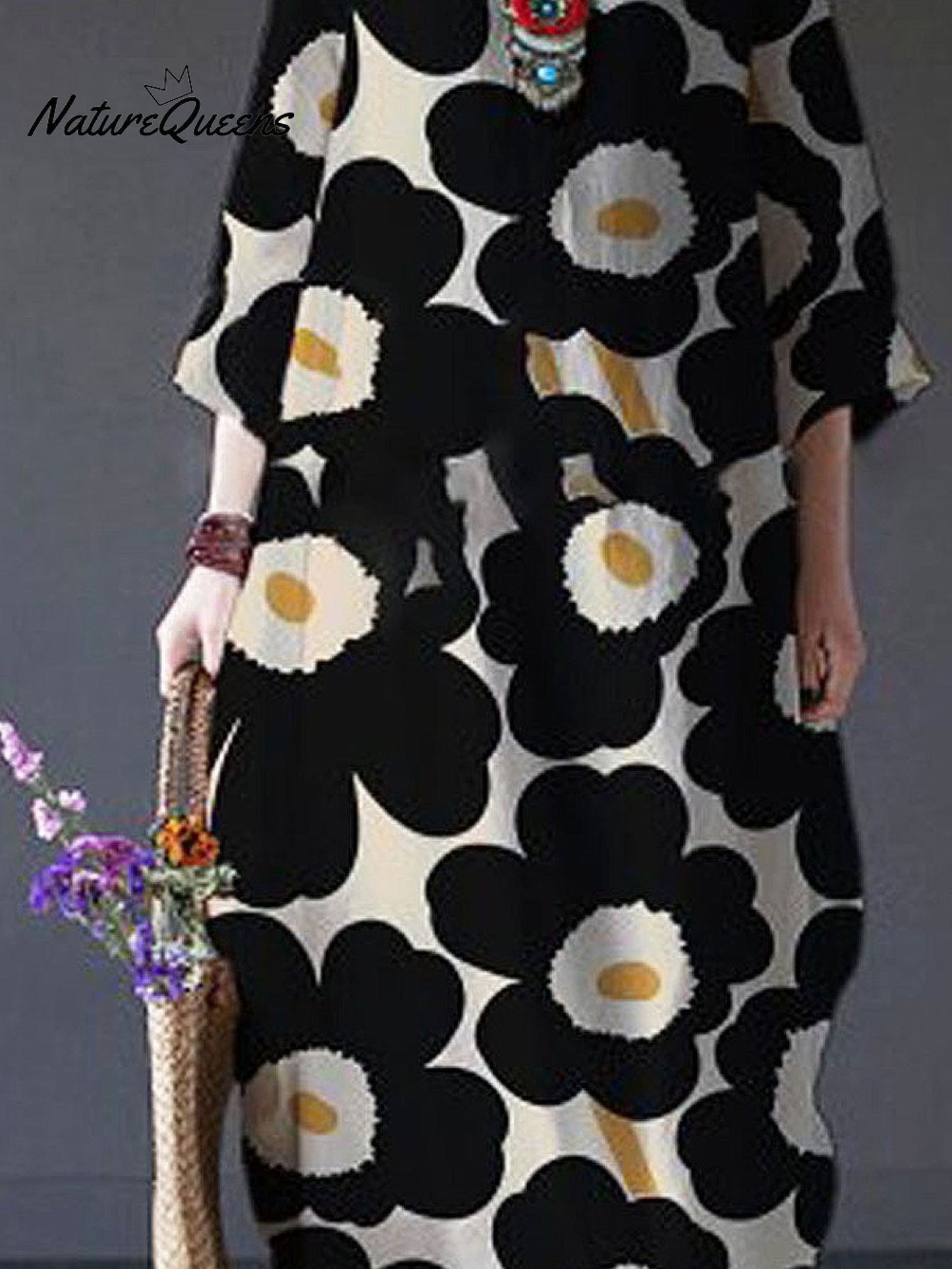 Sarto™ | Vestido informal holgado de manga larga para mujer con estampado floral, talla grande