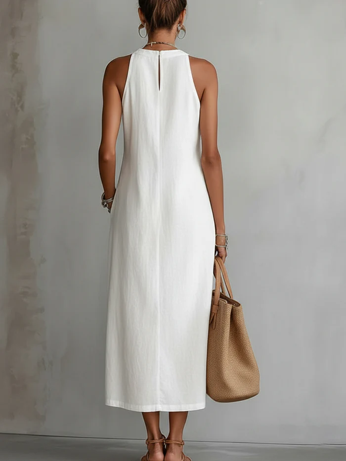Zyth™ | Vestido minimalista de lino con encaje, estilo retro y acogedor