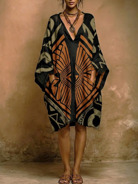 Weave™ | Vestido de lino y algodón con estampado bohemio vintage