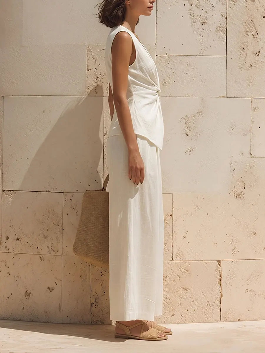 Core™ | Traje minimalista de lino en color blanco roto para mujer, estilo vacacional