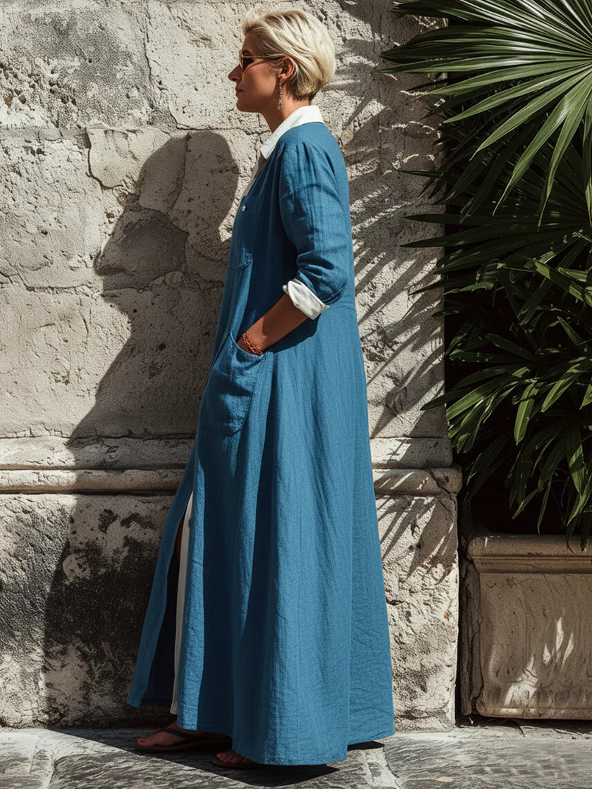 Damask™ | Vestido informal sin mangas de lino y algodón con bloques de color