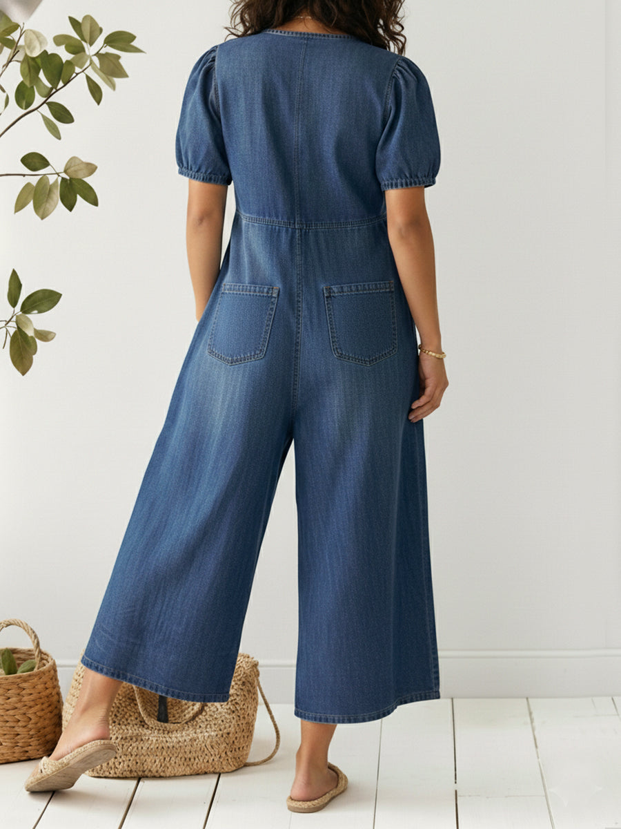 Cyrene™ | Mono informal de mujer, holgado, de manga corta y cuello en V, en denim
